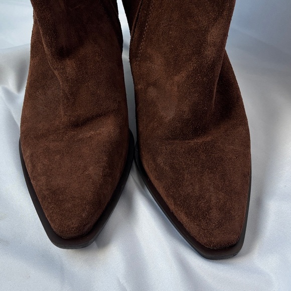 Zara Elegant Dark Brown Suede - Block Heeled Boots size 6.5 US size higher ankle - Picture 8 of 11